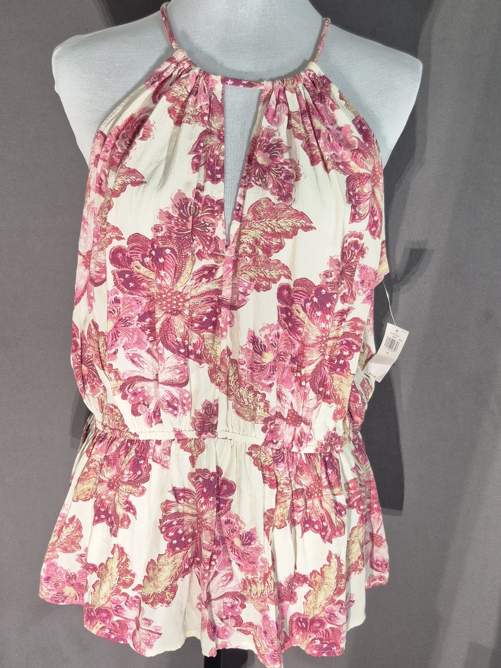 Old Navy Cream and Pink Floral Halter Tank Top